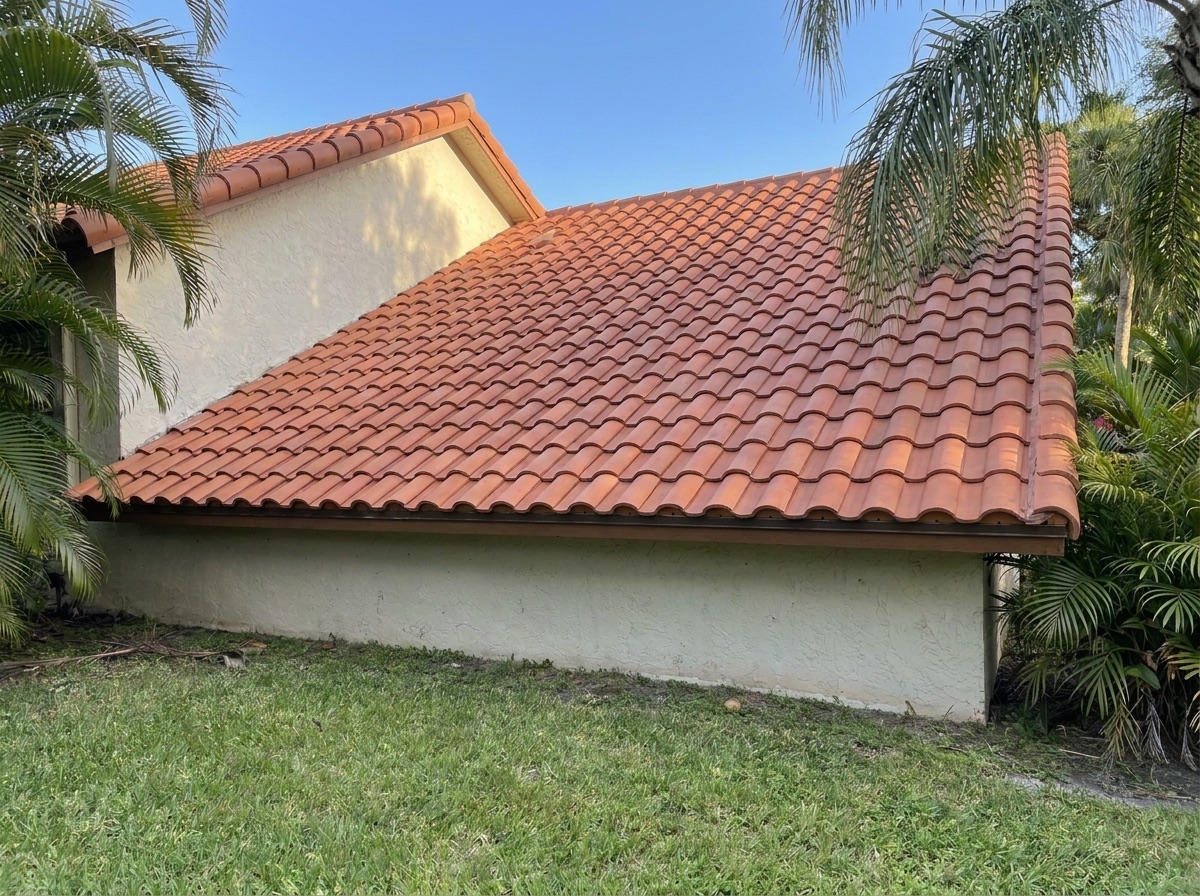 New barrel-tile roof after replacement on a Florida home